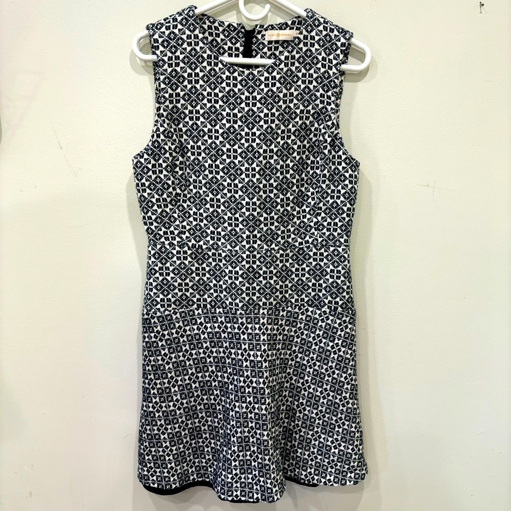 Tory Burch Textured Burlap Geometric Print A Line Work Dress Women’s Size 10